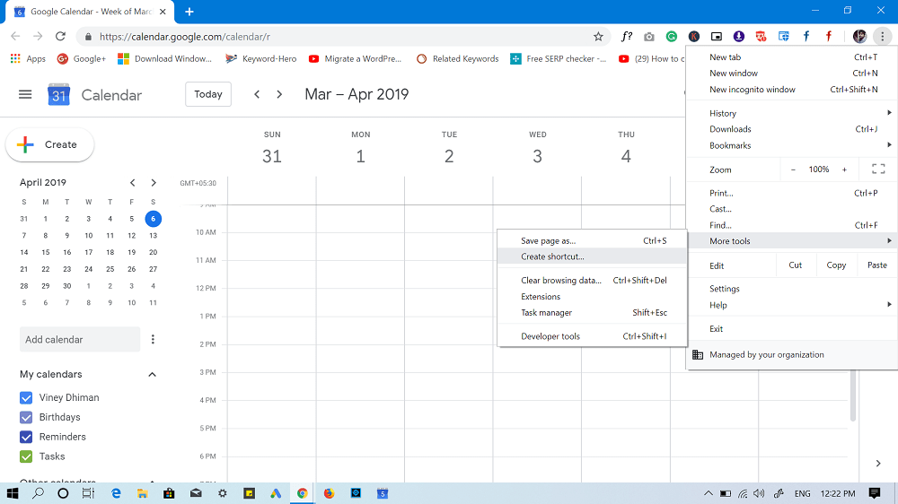 add toolbar shortcut for google calendar on mac